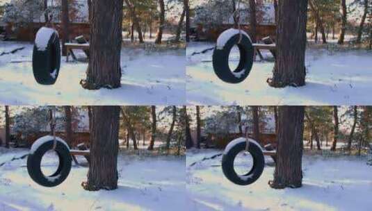 冬天积雪覆盖的公园一角特写高清在线视频素材下载