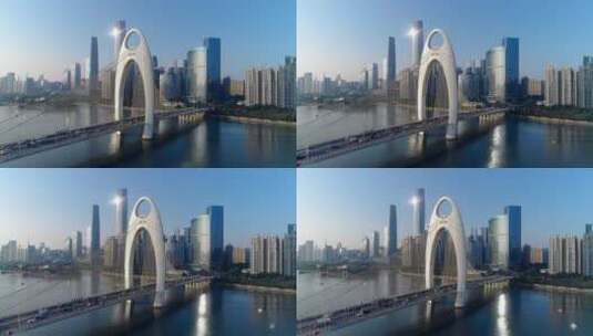 航拍猎德大桥周围建筑群，广州城市航拍4k高清在线视频素材下载