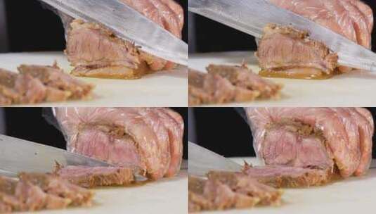 切肉大块牛肉卤制带汁羊肉汤汁涌出流出制作高清在线视频素材下载