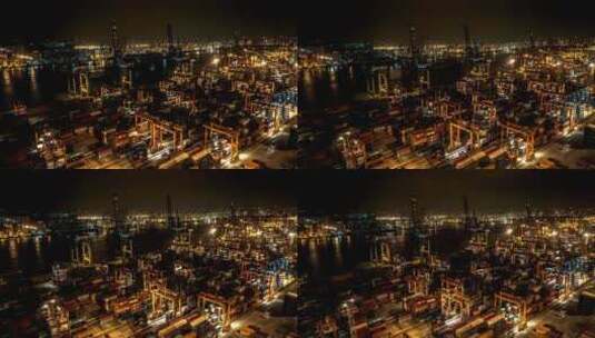 香港港口码头夜景航拍延时摄影高清在线视频素材下载