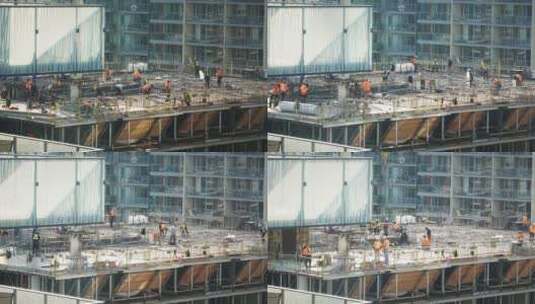 建筑工地工人正在建造摩天大楼延时拍摄高清在线视频素材下载