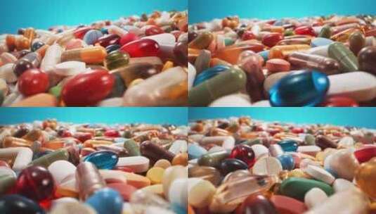 各种药品药片保健品堆积高清在线视频素材下载