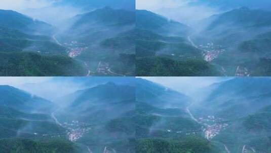 云雾缭绕的小山村高清在线视频素材下载