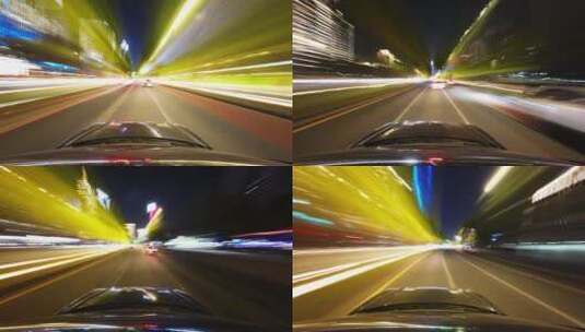 汽车行驶在城市街头夜景延时高清在线视频素材下载