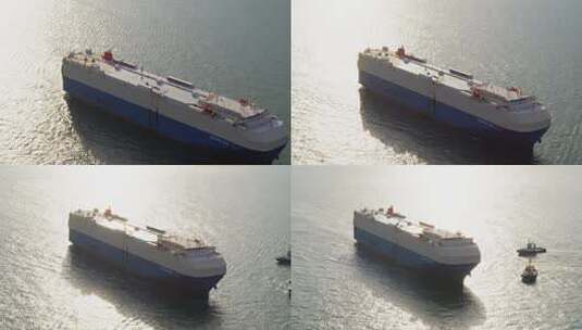 香港汽车运输船航行进港航拍素材高清在线视频素材下载