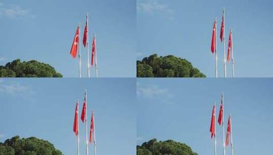 蓝天下挥舞的土耳其国旗高清在线视频素材下载