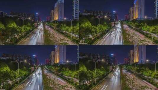 城市道路交通晚高峰 高速公路车流夜景延时高清在线视频素材下载