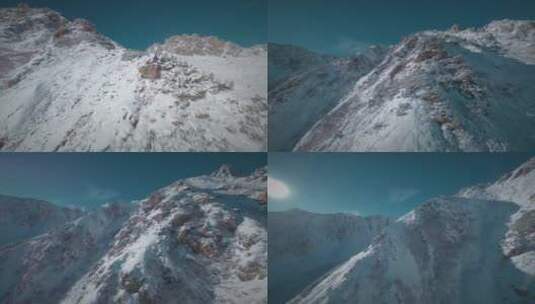 穿越机飞越雪山峡谷冰川高清在线视频素材下载