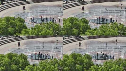 航拍鄂州市政府凤凰广场音乐喷泉表演高清在线视频素材下载