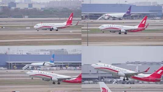 上海航空飞机在浦东机场起飞高清在线视频素材下载