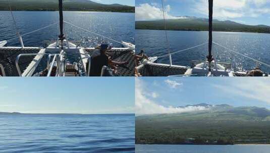 航拍客船游艇抵达夏威夷毛伊岛度假旅行玩乐高清在线视频素材下载