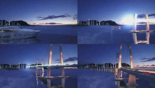 珠港澳大桥夜景生长高清在线视频素材下载