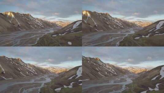 日落时冰岛山脉的五个三角洲高清在线视频素材下载