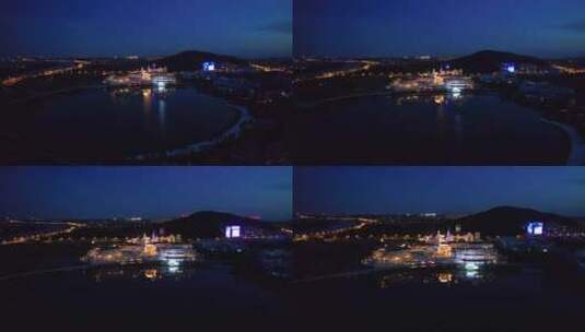 航拍欧式小镇城堡夜景高清在线视频素材下载