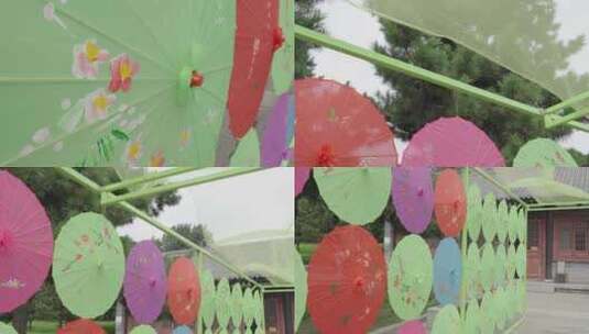 公园里装饰的绢纱伞高清在线视频素材下载