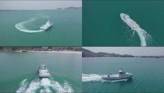 无人船 航拍 出海 航行尾迹 海面 海平面高清在线视频素材下载
