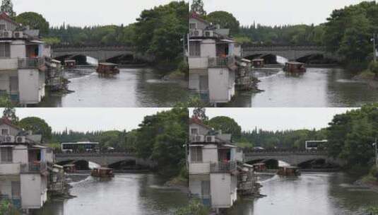 游船  湖泊 水湾 人文 风景 木船 古镇河流高清在线视频素材下载
