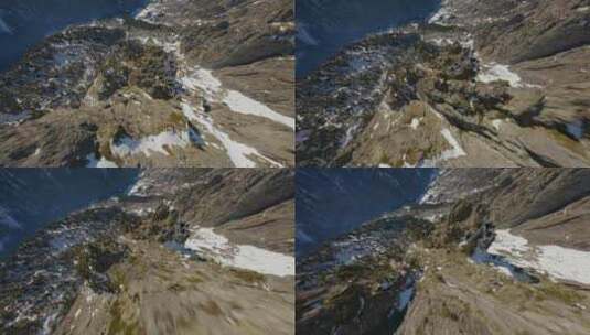 FPV无人机航拍高山白雪森林山脉峡谷蓝天云高清在线视频素材下载