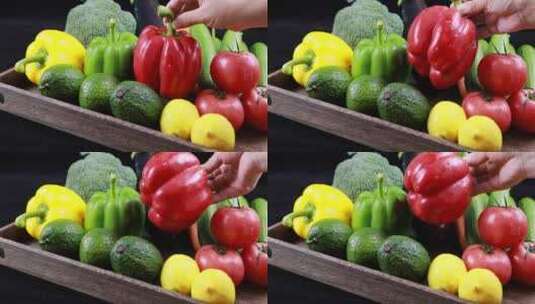 黑色背景下桌子上的蔬菜特写镜头高清在线视频素材下载