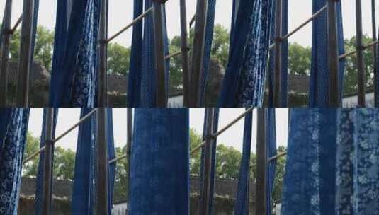 乌镇古镇的蓝印花布染布坊传统工艺非遗技术高清在线视频素材下载