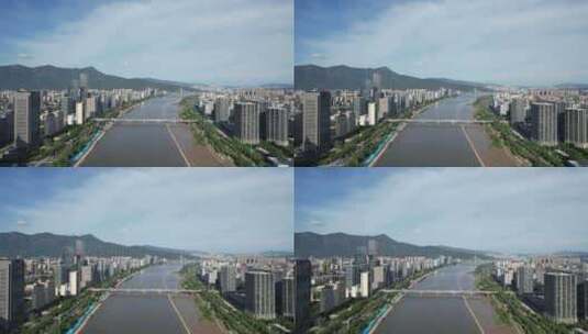 福建福州闽江风光桥梁交通航拍高清在线视频素材下载