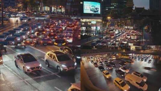 车流交通马路堵车都市城市生活夜晚夜景城市高清在线视频素材下载