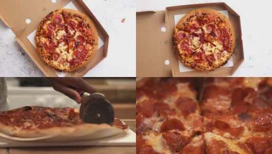 比萨切片食物小吃辣香肠披萨高清在线视频素材下载