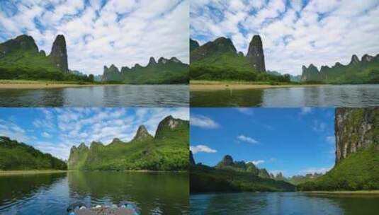 广西桂林山水漓江风景坐船游漓江沿岸风光高清在线视频素材下载