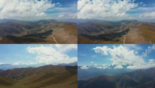 新疆航拍穿过云层山脉草原震撼风景4K大片高清在线视频素材下载