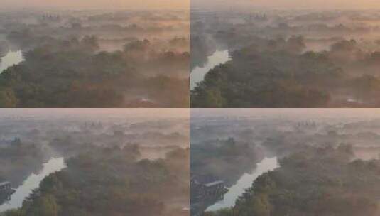 中国杭州西溪湿地云雾缭绕水墨画高清在线视频素材下载