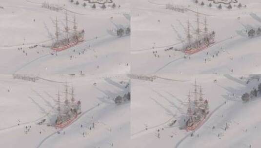 哈尔滨伏特加庄园雪景航拍高清在线视频素材下载