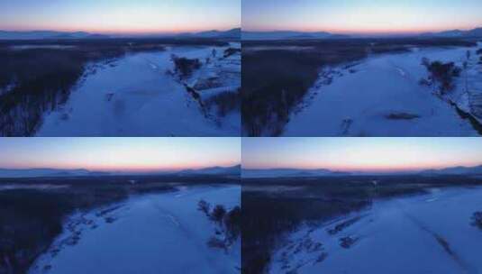 大兴安岭自然风景根河湿地寒雾暮色日落余晖高清在线视频素材下载