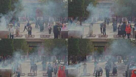 北京雍和宫烧香拜佛的人高清在线视频素材下载