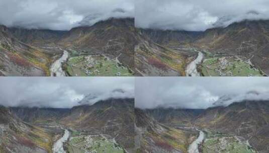 航拍西藏古玉乡秋季雨后雪山从云中出来高清在线视频素材下载