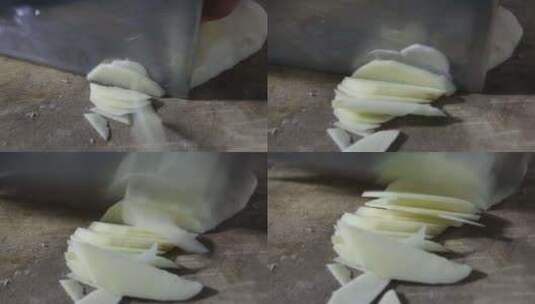 切土豆片 熟练的刀工高清在线视频素材下载