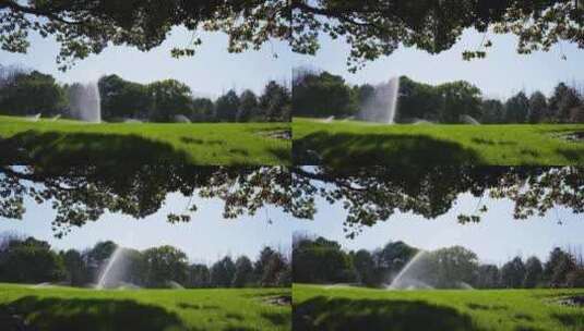 草坪喷洒水降温抗旱升格视频高清在线视频素材下载