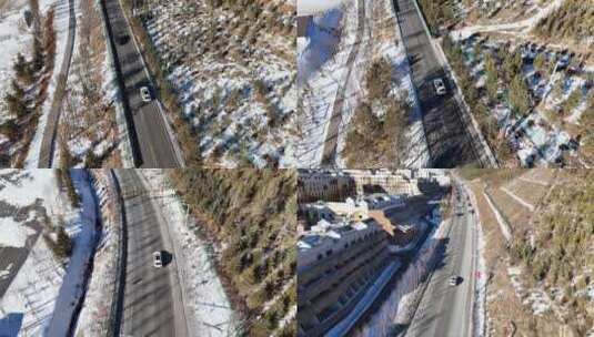 山区雪景公路汽车跟拍高清在线视频素材下载