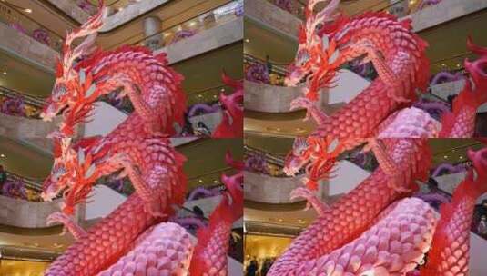 2024年龙年南京德基广场网红粉色龙雕塑高清在线视频素材下载