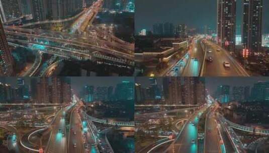 夜晚城市车流航拍高清在线视频素材下载