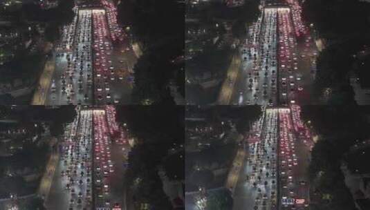 航拍城市夜景车流 车流航拍高清在线视频素材下载