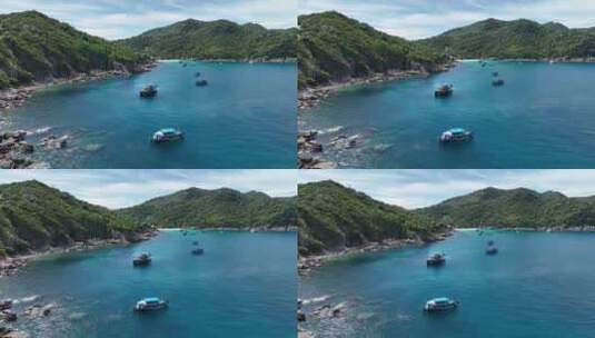 泰国龟岛热带岛屿海滨船自然风光航拍高清在线视频素材下载