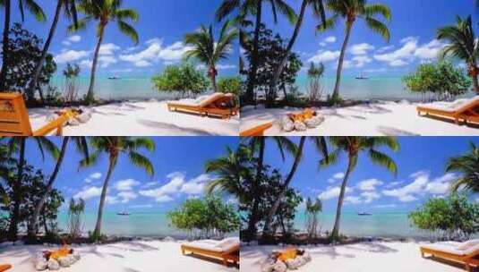 4k海滩休闲躺椅篝火小岛空镜高清在线视频素材下载