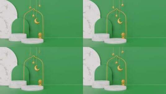 伊斯兰装饰背景与灯笼、讲台、星星、新月。高清在线视频素材下载