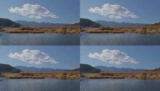 蓝天白云湖泊沼泽地湿地高清在线视频素材下载
