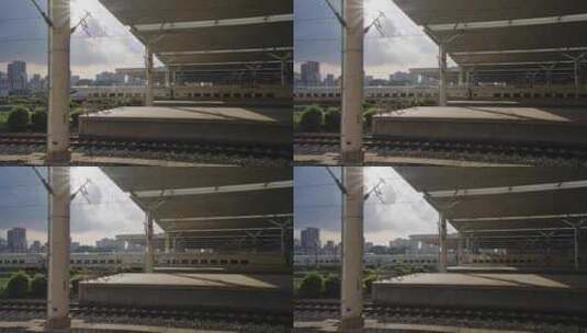高铁进站交汇和谐号动车组4K高清在线视频素材下载
