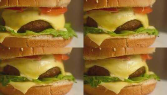 牛肉汉堡特写镜头4K高清在线视频素材下载