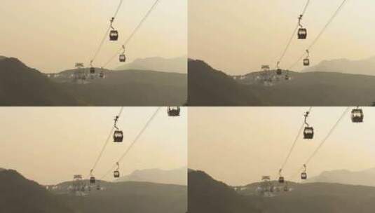 背光日落灯中的缆车高清在线视频素材下载