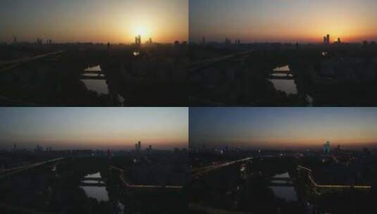 南京城墙护城河高架桥日落到晚上延时高清在线视频素材下载