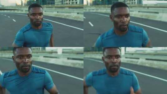黑人，在城市桥上跑步和速度与健身，锻炼和高清在线视频素材下载