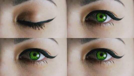 眼睛虹膜收缩，女性绿眼瞳孔扩大高清在线视频素材下载